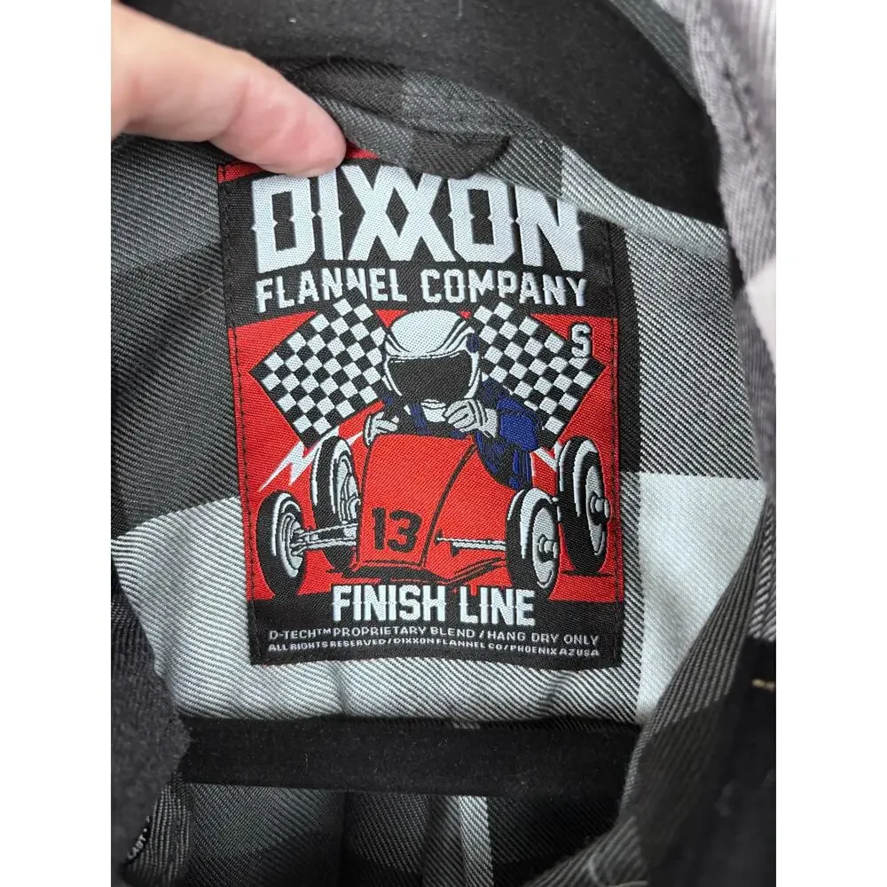 NWOT Dixxon Flannel Finish Line Men’s Small Black Gray White Plaid Button Shirt